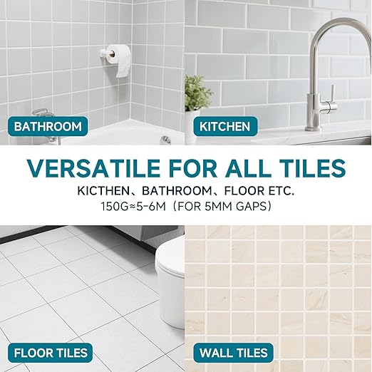 CARPOLY Tile Grout Repair Kit, White Grout Filler for Bathroom, Kitchen, Rstore & Renew Tile Joints Line, Triple Protection, Fast Drying Shower Grout with Tools(White, 5.29oz/150g)