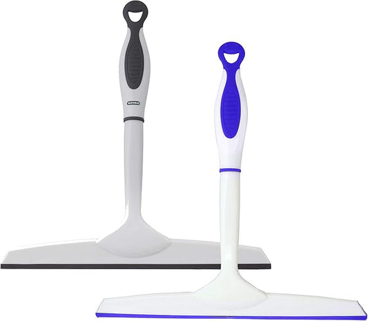 Superio Rubber Squeegee, 2 Pack, Streak Free All Purpose Window Squeegee, Comfort Grip Handle and Hanging Hook (Blue- Grey, 10 Inch- 2 Pack)