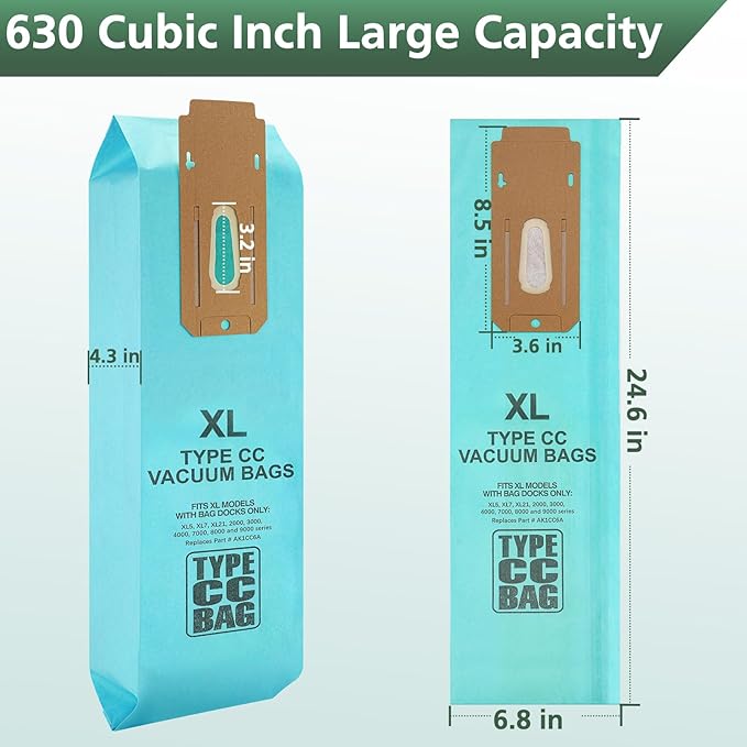 12 Packs Vacuum Bags for Oreck Type CC, Compatible with All Oreck XL Upright Vacuum Cleaner - Replaces Part # CCPK8DW