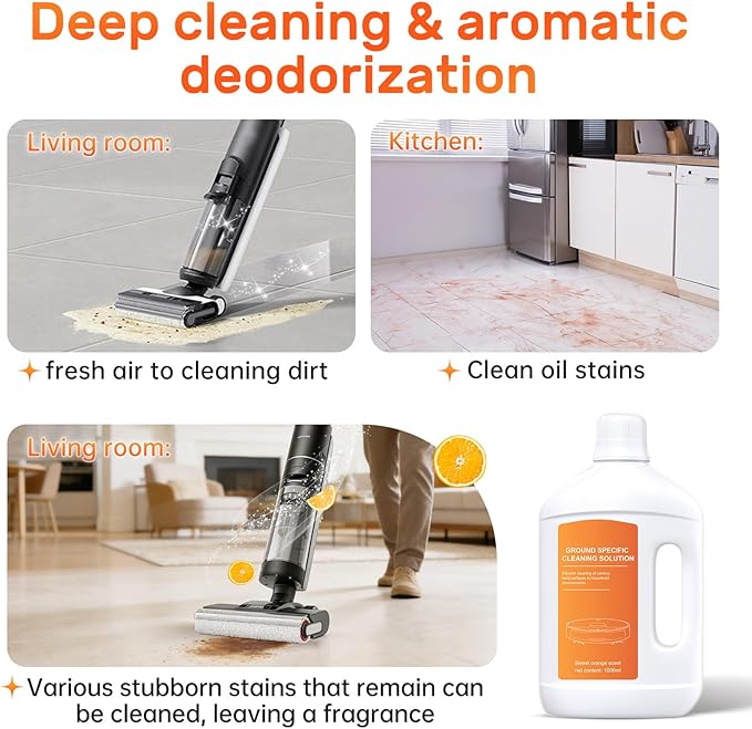 Nukisa Orange Floor Cleaning Solution 1L Compatible with Dreame Wet & Dry Vacuum and Robot， Residue & Streak Free,Suitable for All Robot Vacuum Cleaners and Wireless Wet Dry Dual-Use Vacuum Cleaners