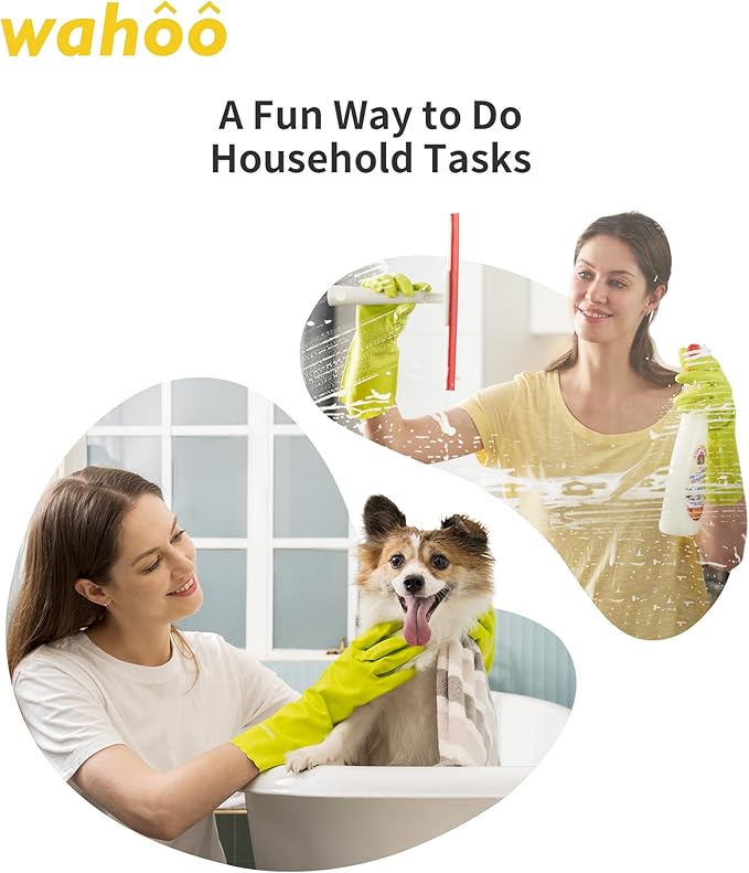 wahoo 3 Pairs Skin-Friendly Cleaning Gloves, Cotton Flocked Lined Dishwashing Gloves, Reusable, Non-Slip, Waterproof, Bud Tender, Medium
