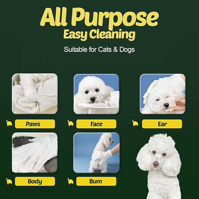 Petazy 400 Dog Wipes for Paws and Butt Ears Eyes | XL 8x8 Organic Pet Wipes for Dogs | Unscented Dog Wipes Cleaning Deodorizing | Extra Thick Paw Wipes for Dogs Cats Pets | Bonus Glove Wipes Included