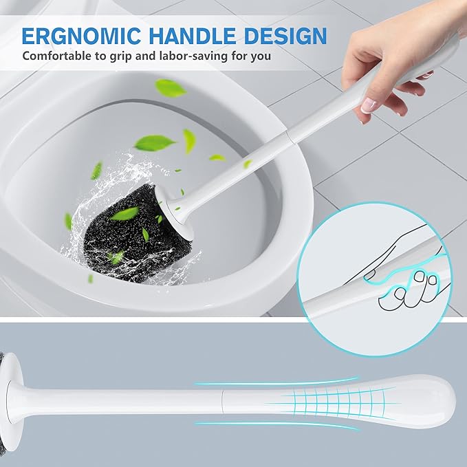 uptronic Toilet Brush and Holder 2 Pack, Toilet Brush with Ventilated Holder, Toilet Bowl Brush with Long and Large Handle for Bathroom-Toilet-Cleaning-Bristles-Comfortable