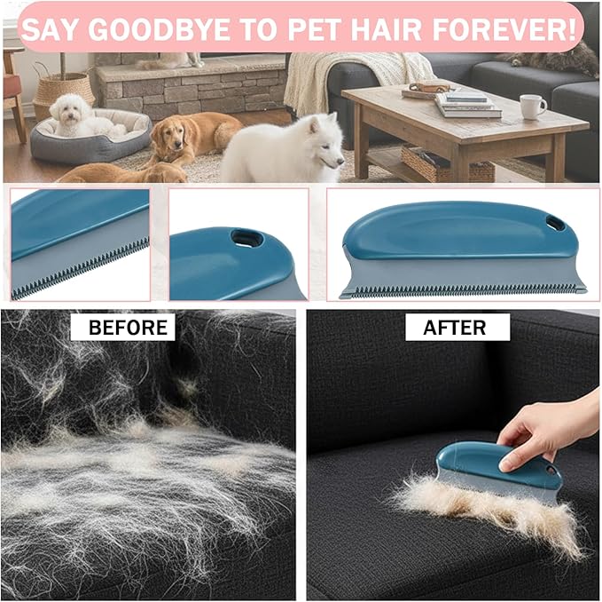 5Pcs Pet Hair Remover Glove Kit for Dogs & Cats - 2 Pack Grooming Gloves & Rubber Brush & Comb - Reusable Pet Hair Remover for Laundry for Furniture Carpet Car Interior Couch Bedding Auto Detailing