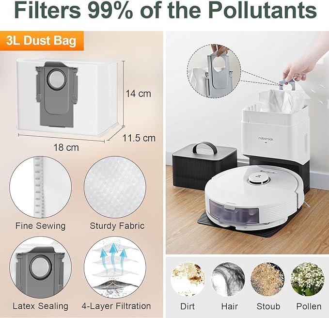 RUKHOOL Q5 Max+ Accessories Replacement Parts for Roborock Q5 Max+ Plus / Q8 Max+ Plus / Q5 Pro+ / Q5 DuoRoller+ Accessory Kit 2 Main Brushes 6 Dust Bags, 4 Filters, 4 Mop Pads 4 Side Brushes