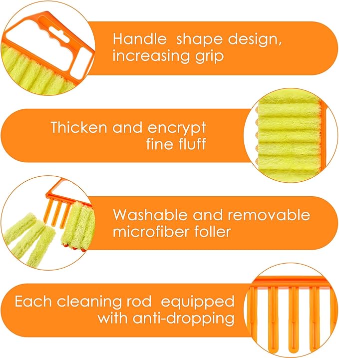 Romooa 4 Pcs Window Venetian Blind Cleaner Duster Tool 7 Finger Blind Rush and Shutter Cleaner Brush Hand-held Window Shutter Air Conditioner Duster for Dirt(Yellow, Orange)
