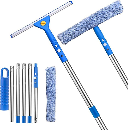 MRDARENSU Professional Window Cleaning kit, 2-in-1 Window Squeegee with 78" Extension Poles, Suitable for Indoor & Outdoor Windows, High Glass, High Windows, Multi-Purpose Car Windshield Cleaning