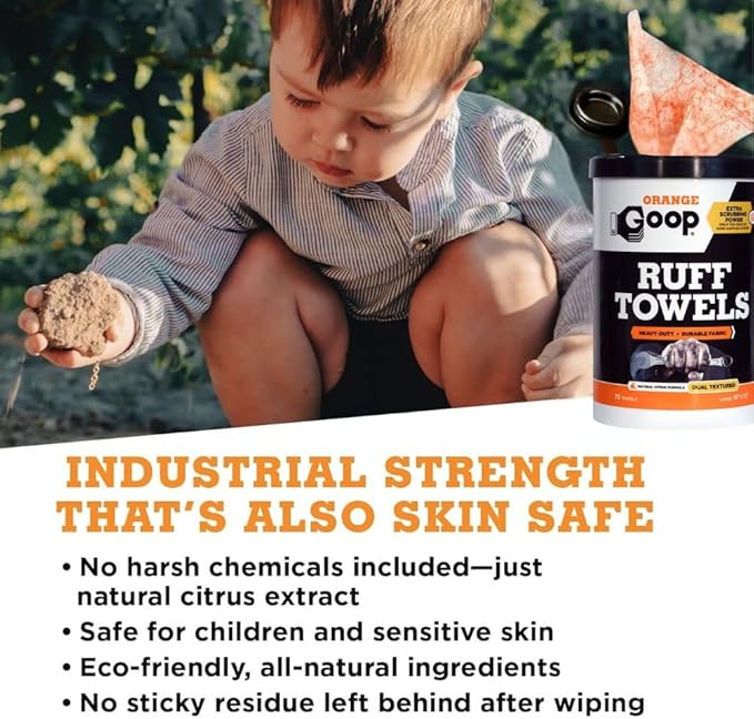 GOOP Heavy Duty Ruff Towels with Scrubbing Power, 10” x 12” Dual Textured Multi-Purpose Cleaning Wipes, Removes Dirt, Grease, Oil - 6 Pack