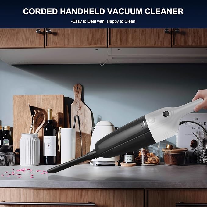 FUNCCUBE Stick Vacuum Cleaner, Corded 2-in-1 Lightweight Vacuum with Powerful Suction, Washable HEPA Filter, Handheld & Upright for Pet Hair, Carpet, Hardwood Floor & Home Cleaning – White MC607C