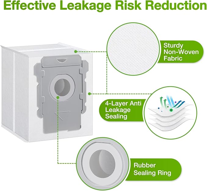 Rowhalf 12 Pack Vacuum Bags for iRobot Roomba, Effective Dust Filtration, Compatible with i3+ i4+ i5+ i6+ j6+ i7+ j7+ i8+ J8+ J9+ s9+ 104 105 405 505 705 Combo & All Clean Base Auto Dirt Disposal bag