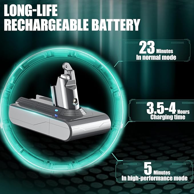 EGR Premium 6200mAh V6 Battery Replacement Compatible with Dyson V6 Animal V6 Absolute V6 Motorhead V6 Fluffy SV03 SV04 SV05 SV06 SV07 SV09 DC58 DC59 DC61 DC62 DC72 DC74 Vacuum Cleaner(Not Fit V7, V8)
