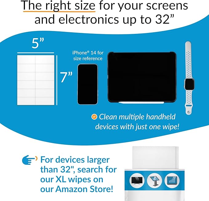 Screen Cleaner Wipes by iCloth – Individually Wrapped – Travel Size – Streak-Free (24 Large Wipes)