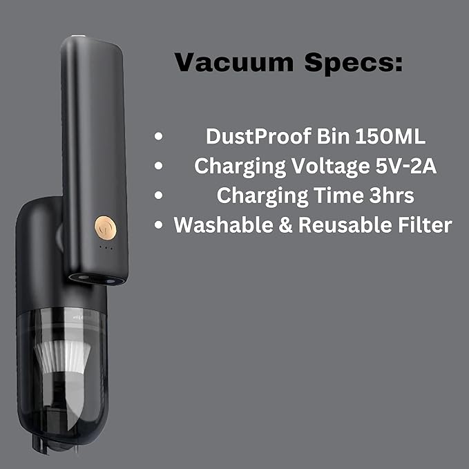GajetNest Mini Portable Foldable Car Vacuum Cleaner - 20000PA Strong Suction, Cordless, LED Light, Blower & Inflator, Long-Lasting Battery, Compact & Lightweight, Easy Carry, Folding Design (Black)