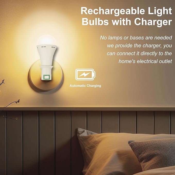 10 Pack Rechargeable Light Bulbs, Emergency Light Bulbs for Power Outage Hurricane Camping 3000K Warm Light Battery Operated Light Bulb 9W E26 1200mAh Battery Backup Soft Light Bulb for Lamps