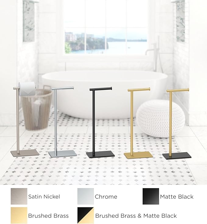 Gatco 1431MX Modern Square Base Toilet Paper Holder Stand, Matte Black, 22.25" H