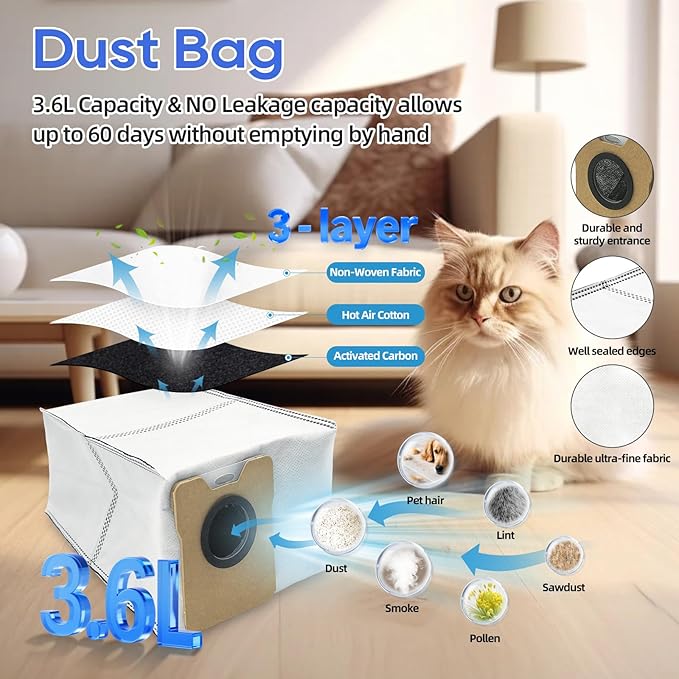 9 Pack Accessories Compatible With Eufy Omni C20 Robot Vacuum Cleaner, Replacement Parts Include: 1 Main Brush, 2 Side Brushes, 2 Mop Pads, 2 Filters, 2 Dust Bags