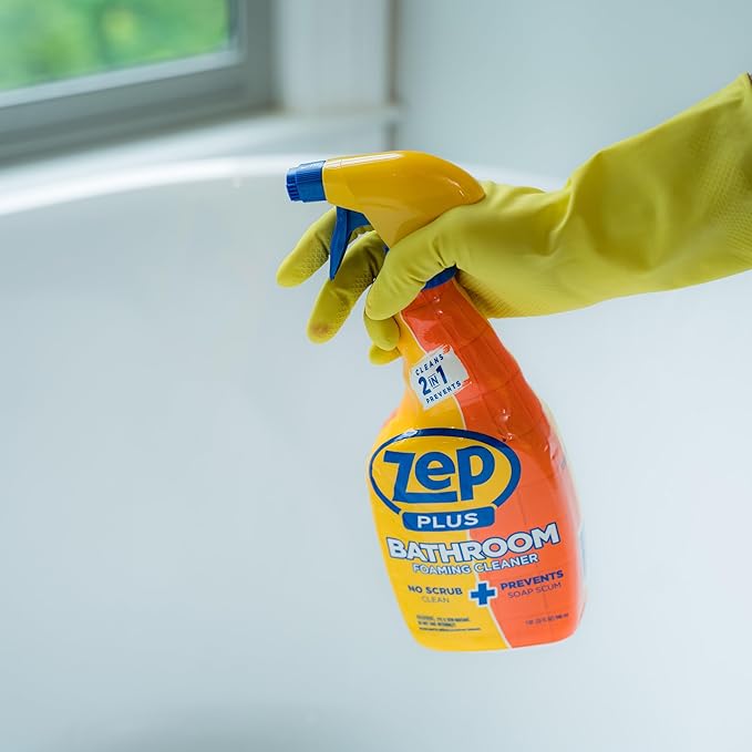 Zep Plus Bathroom Foaming Cleaner - 32 OZ (Case of 12) - R54012 - Keep Your Bathroom Clean + Protect From Future Soap Scum Buildup