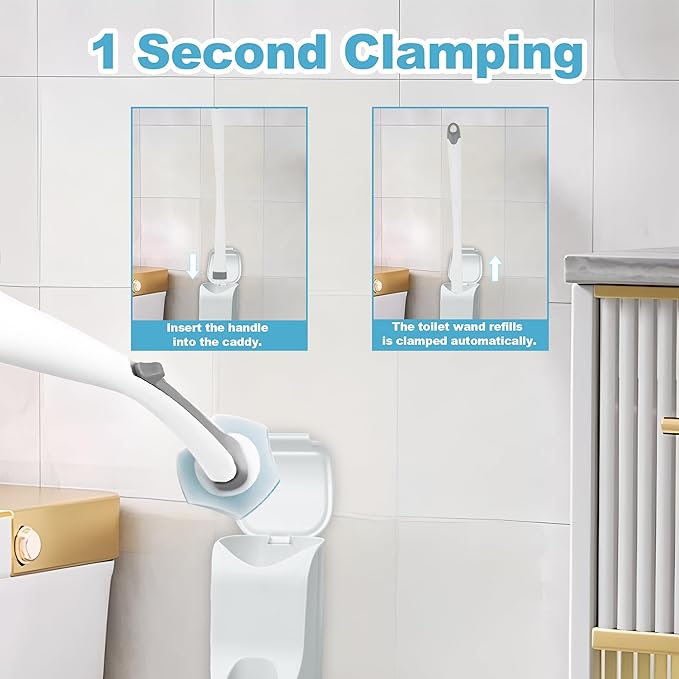 Disposable Toilet Brush with 40 Toilet Wand Refills, Wall Mounted Toilet Brush and Holder Set, Toilet Bowl Brush for Bathroom Toilet Sink Cleaning