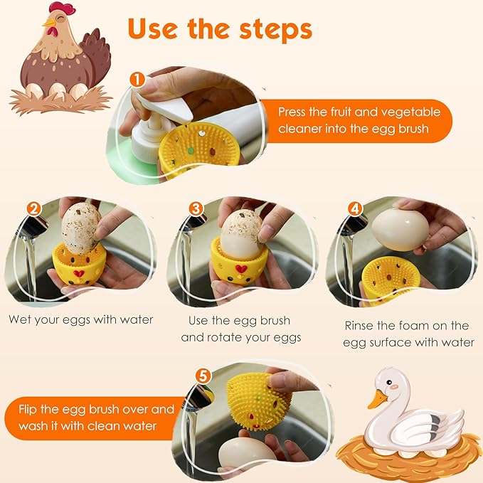 Egg Brush Cleaner, Egg Cleaner for Fresh Eggs, Cute Chick Shaped Egg Wash and Brush, Washing Egg Tool for Standard Sized Eggs (Pink)