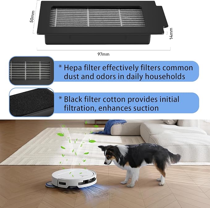 Cleptorize Replacement Parts for ECOVACS DEEBOT T50 Pro Omni/ T50 Omni/ T50 Pro, Accessories including 1 Main Brush, 6 Mop Pads, 4 Dust Bags, 4 HEPA Filters, 4 Side Brushes, 1 Cleaning Tool