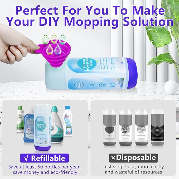 Refillable Bottle for Swiffer Power Mop Refills Solution Container, 775ML/26 FL OZ Reusable Cleaner Container, Empty, Leak-Proof, HDPE Power Mop Solution Bottle, Easy Install, Use Any Liquid Cleaner