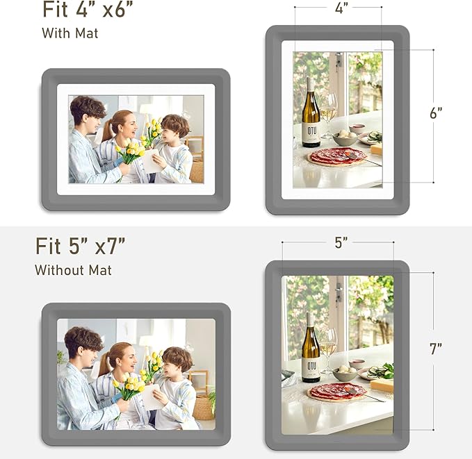 2-Pack 5x7 Picture Frame or 4x6 with Mat – Shatterproof Plastic Picture Frames for Family, Nursery & Playroom, Wall & Tabletop Frame for Home or Office, Safe Lightweight Design, Graphite Mist
