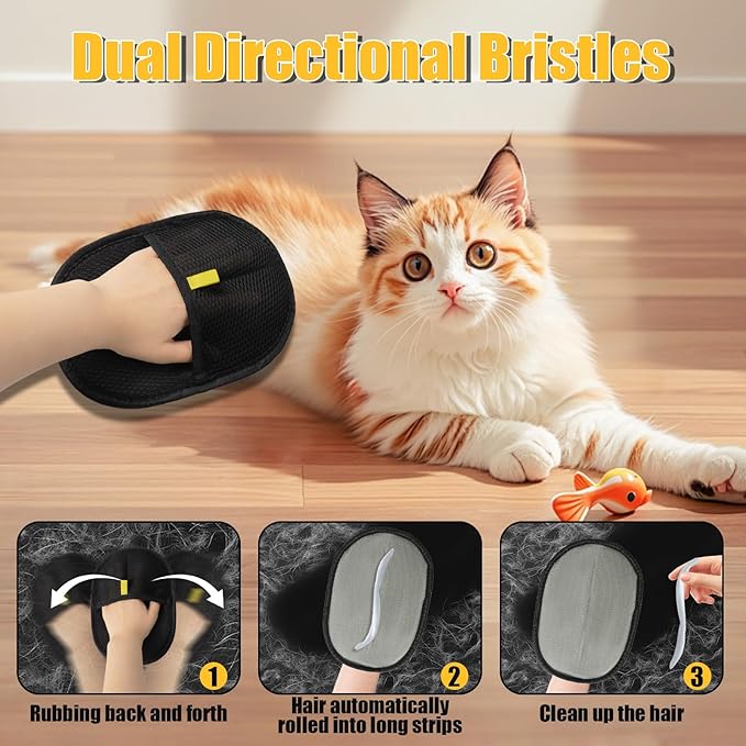 LLMSIX 2PCS Pet Hair Removal Glove for Cats Dogs Pet Hair Grooming Glove Reusable Pet Hair Removal Tool for Sofas Carpet Furniture Car Seat Bedding