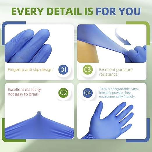 Jointown Biodegradable Nitrile Exam Gloves, Disposable Medical Surgical Gloves, Violet Blue Nitrile Glove, Latex Free, Food Safe, 200 Count, Large