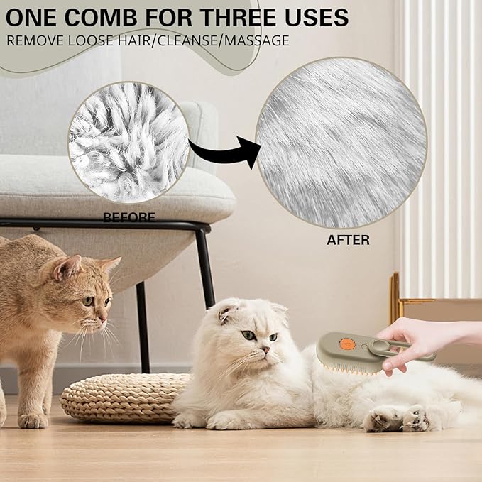 MCDZZHSTBD Steamy Pet Brush - Convenient Hair Removal, Easy Collection, Massage Function - Ideal Steam Brush for Cats! (Coffee)