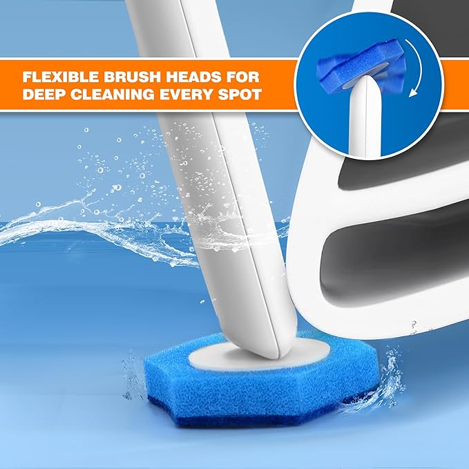 NEWE Disposable Toilet Brush, Toilet Bowl Wand Holder Set with Upgraded Clamping System, 16PCS Cleaner Refills, Bathroom Cleaning Tool for Sink Bathtub Drain Wash Basin Urinal