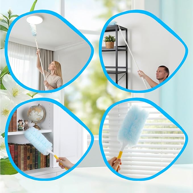 AOZUO 60 Count 360° Duster Refills, Disposable Heavy Duty Duster Refills Kit with 2 Handles, Microfiber Duster Feather Duster Electrostatic Lock-Dust System for Cleaning Furniture, Blinds, Electronics