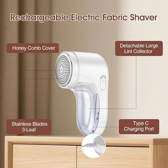 OKAKA Electric Fabric Shaver, Lint Remover for Clothes, Rechargeable Sweater Shaver to Remove Fuzz and Pill for Sweater, Delicates, Bedding and Couch (White)