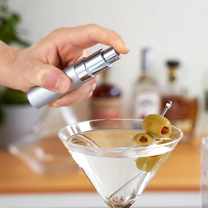 True Martini Atomizer Bar Mister, 15ml Capacity Vermouth Sprayer for the Perfect Dry Martini, Cocktail Mist Sprayer for Whiskey, Absinthe, Bitters & Aromatics, Refillable Glass Canister with Funnel