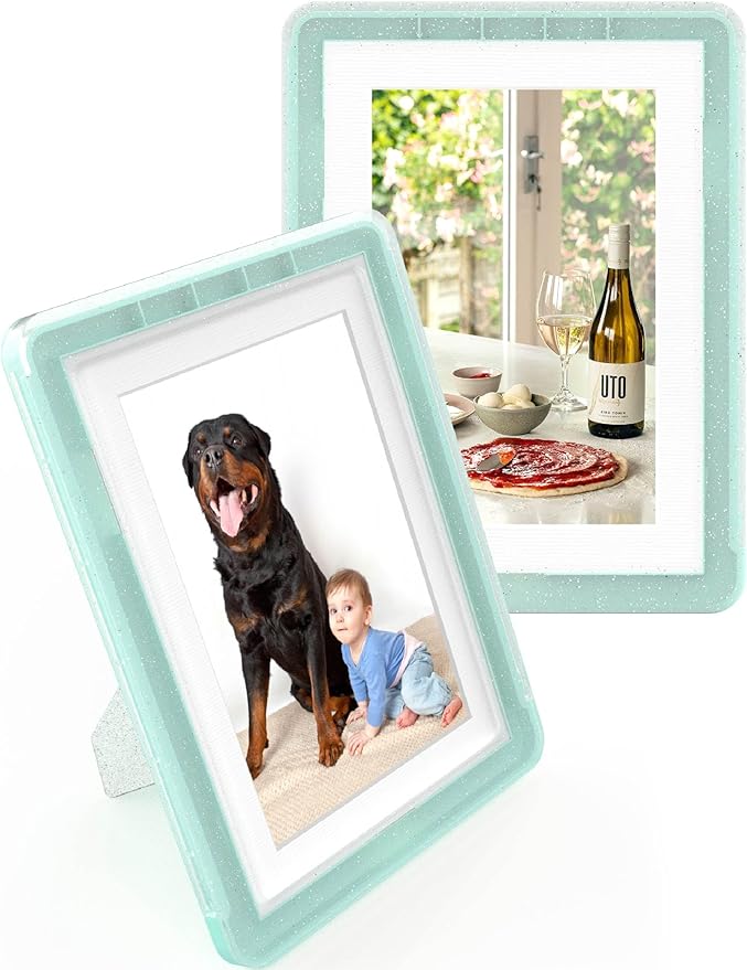2-Pack 5x7 Picture Frame or 4x6 with Mat – Shatterproof Plastic Photo Frame for Family, Nursery & Playroom, Wall & Tabletop Picture Frames for Home or Office, Safe Lightweight Design, in Crystal Green