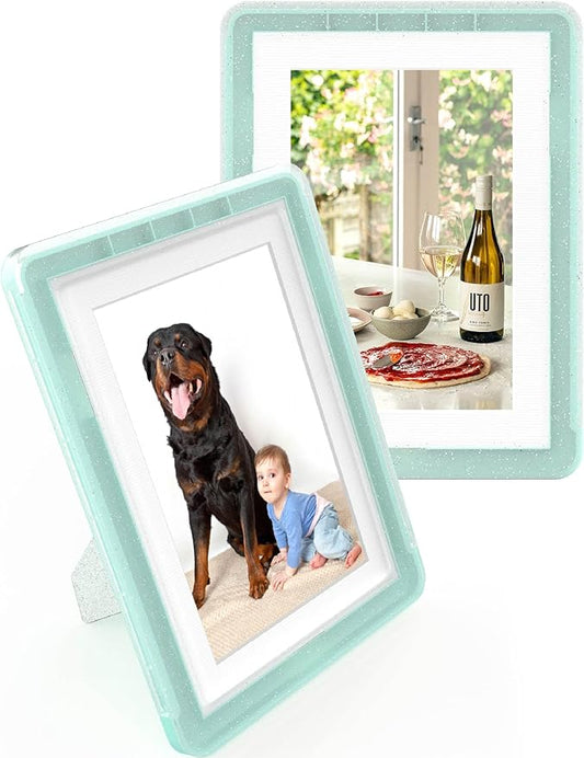 2-Pack 5x7 Picture Frame or 4x6 with Mat – Shatterproof Plastic Photo Frame for Family, Nursery & Playroom, Wall & Tabletop Picture Frames for Home or Office, Safe Lightweight Design, in Crystal Green