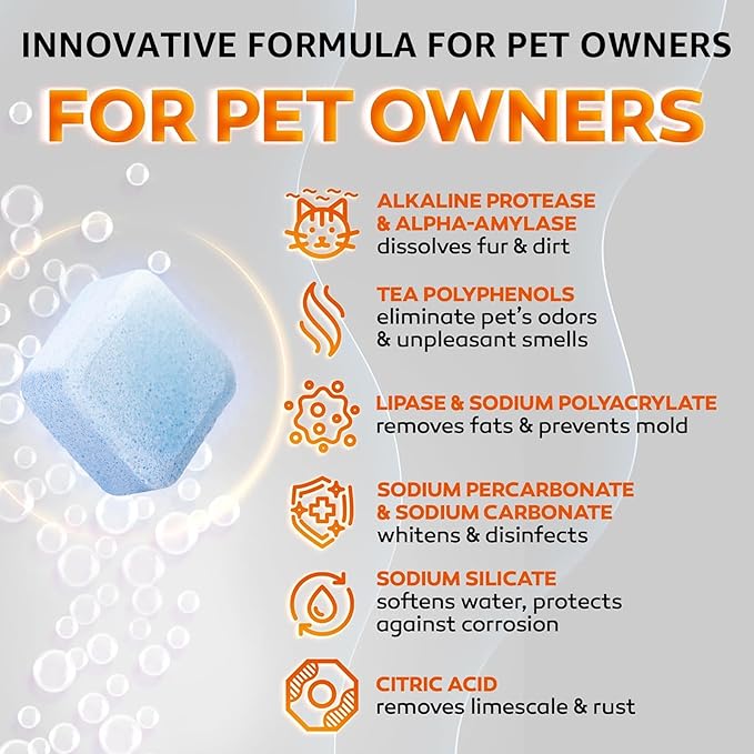 DKYM Washing Machine Cleaner Tablets for Pet Owners - Easily Removes Cat & Dog Hair, Urine, Odor,Residue,Front & Top Load Washer Machine Cleaner Deep Cleaning, Septic Safe, 24 Pack (12 Month Supply)