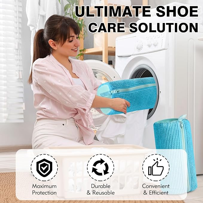 Shoe Washing Machine Bag Upgrade Version Laundry Shoe Bag for Washer and Dryer 100% Safe and Easy Shoe Cleaning 1 Pair (Blue, One Size)