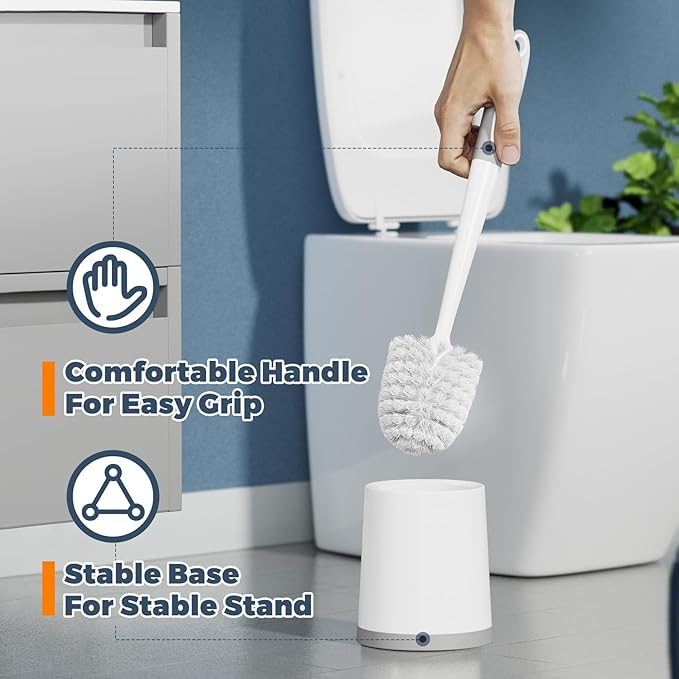 Holaloha Toilet Brush, 4 Pack Toilet Brush and Holder Set, Toilet Bowl Brush with 4 Grout Brush, Toilet Bowl Brush and Holder for Bathroom, (White)