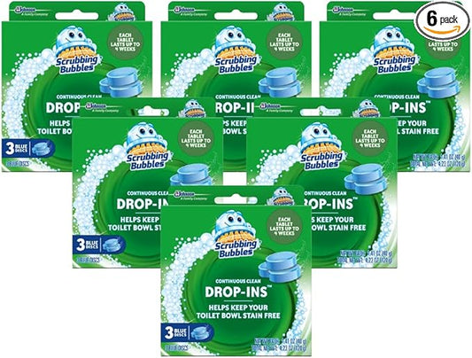 Scrubbing Bubbles Toilet Bowl Tablets, Continuous Clean Toilet Drop In Discs, Each Tablet Provides 4 Weeks of Protection Against Stains and Build Up, 3 Count (Pack of 6)