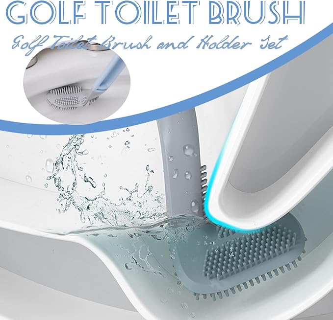 Golf Toilet Brush, Silicone Toilet Brush and Holder Set, Long Handled Toilet Brush, No Dead Corner (White)
