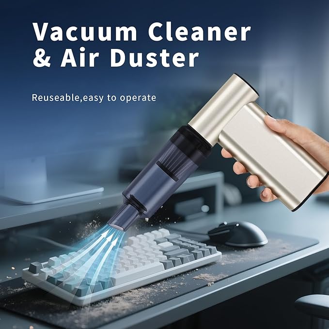 Rckskaya Compressed Air Duster, 300000RPM Powerful Electric Air Duster Rechargeable Battery, 4-Gear Handheld Blower Cordless, Phone Charger, Mini Blower for Keyboard, Computer, House, Outdoor and Car