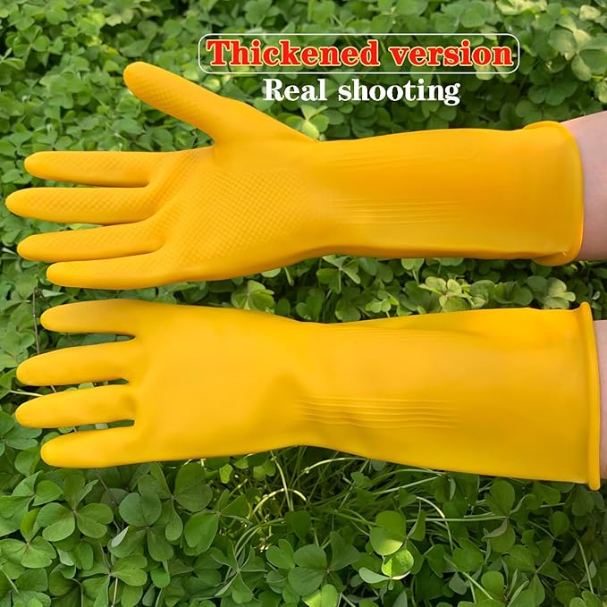 8 Pairs Reusable Household Cleaning Gloves, Rubber Kitchen Dishwashing Gloves,Extra Thickness, Long Sleeves, for Washing Dishes, Pet Care(Medium, Yellow)