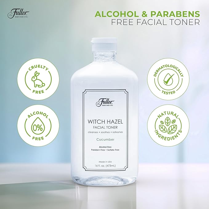Fuller Brush Witch Hazel Facial Toner - Alcohol-Free, Organic Aloe Vera & Witch Hazel, 16 fl. oz, Paraben & Sulfate-Free, Cleanses - Soothes, Refreshes - Made in USA (Cucumber), Clear