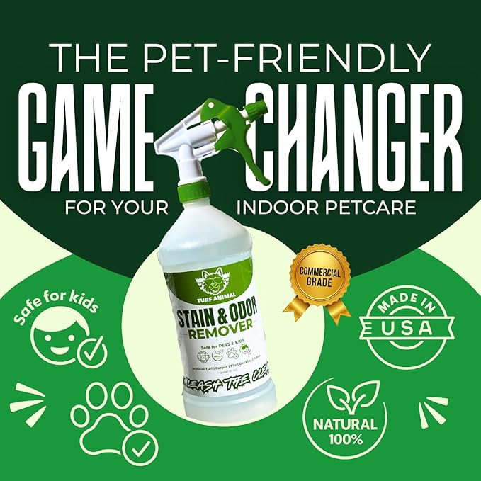 Turf Animal INDOOR Extra Strength Pet Stain & Odor Remover for Strong Odors and Stubborn Stains – Natural Enzyme Odor Eliminator for Carpet & Indoor Surfaces – Enzymatic Dog Urine Destroyer, 1 Quart