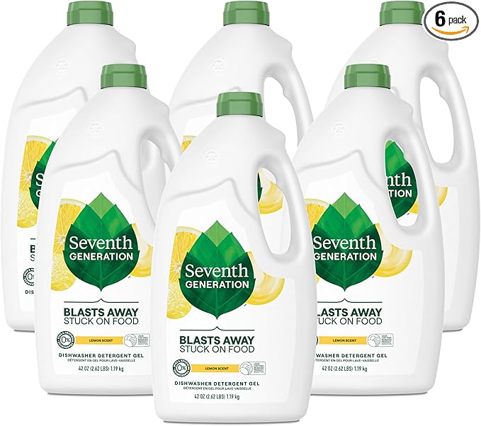 Seventh Generation Dishwasher Detergent Gel Liquid Soap Lemon Scent Dish Detergent 42 oz, Pack of 6