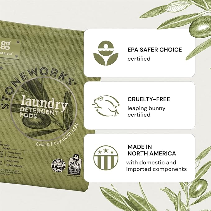 Grab Green Stoneworks Laundry Detergent Pods, 100 Count, Oak Tree Scent, Plant and Mineral Based, Cleans Deeply, Eliminates Odors, Fights Stains, Softens Naturally
