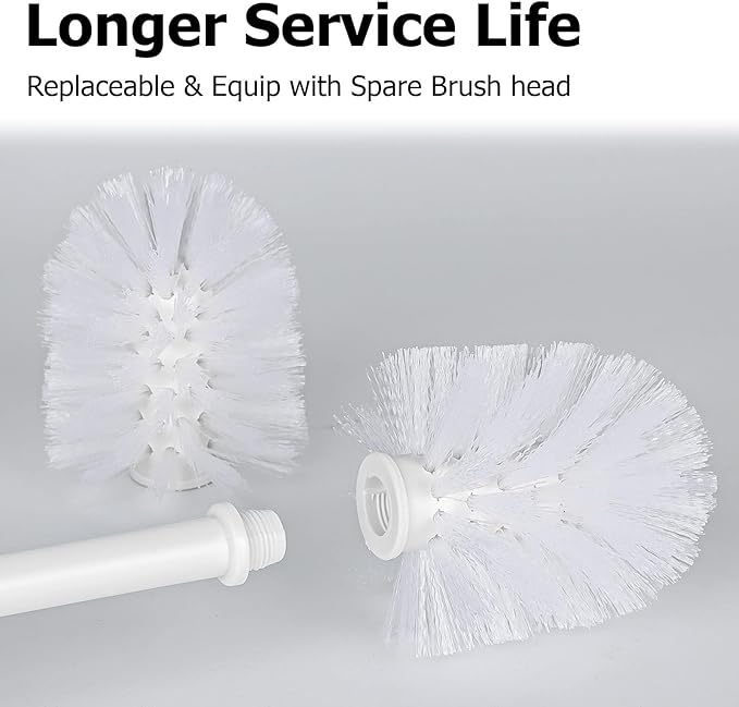 Topsky Toilet Brush,1 Pack Compact Toilet Brush & Holder Set,Plastic Round Barrel Loo Brush with 1 Replacement Toilet Brush Head,Durable for Bathroom Toilet,White