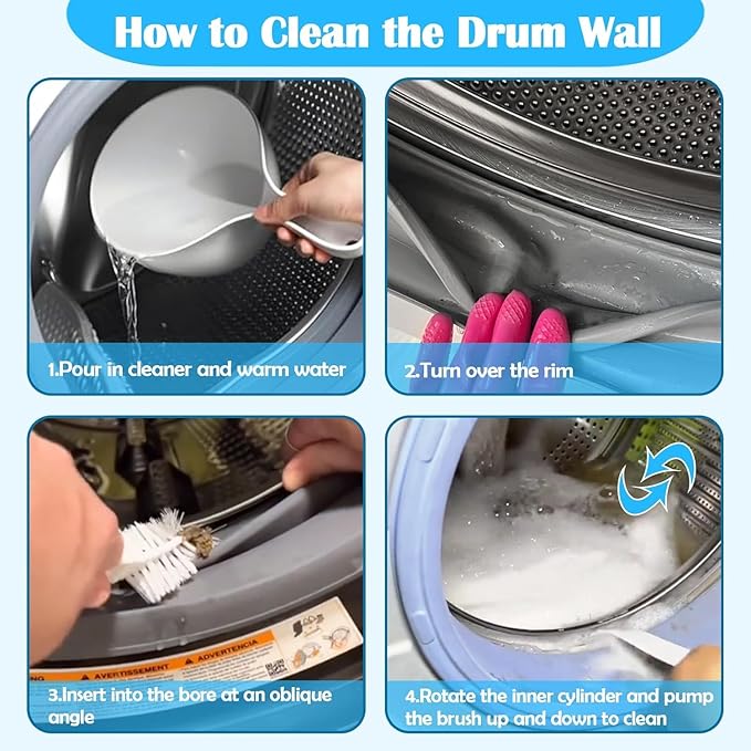 Washing Machine Cleaning Brush Kits,Front Load Washer Scrub Cleaner Tools Accessories-1 Pcs Drum Laundry Cleaner Brush and 5 Pcs Crevice Cleaning Brush for Tight Spaces and Washer Rubber Seal