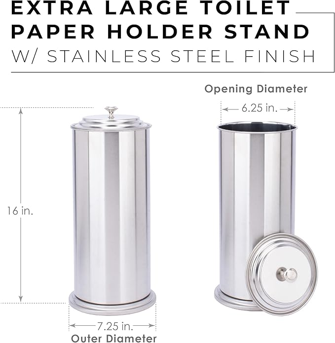 JS Jackson Supplies Free Standing Extra Large Toilet Paper Holder - Stainless Steel