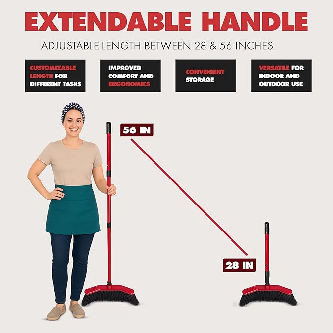 Da Vinci Curved Angle Broom & Dustpan Combo Pack - Heavy Duty Wide Broom for Indoor/Outdoor Sweeping, Steel Telescopic Handle, Durable PVC Bristles, Ideal for Pet Hair, Dust, Kitchen & Rough Surfaces